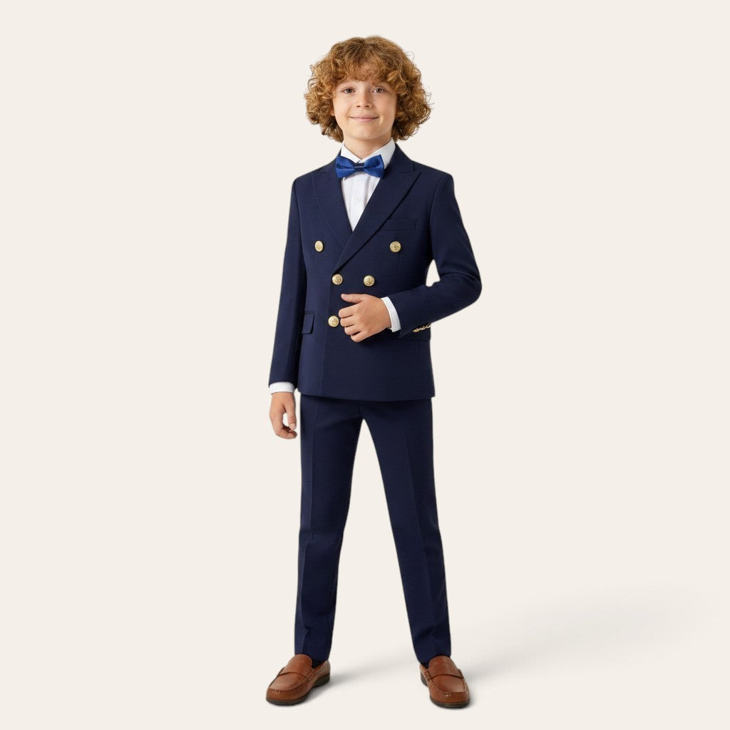 Boys Navy Double-Breasted 5-Piece Suit