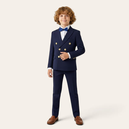 Boys Navy Double-Breasted 5-Piece Suit
