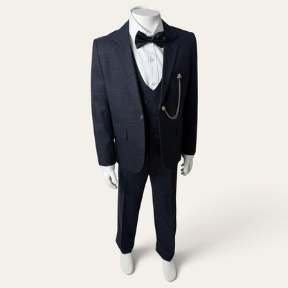 Boys Dark Navy Check 6-Piece Suit