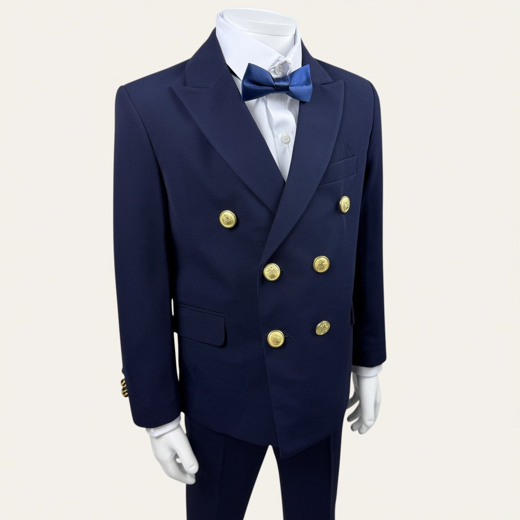 Boys Navy Double-Breasted 5-Piece Suit