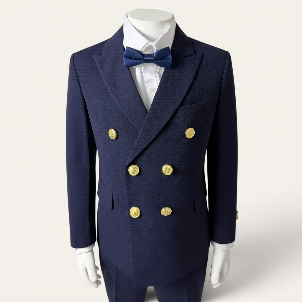 Boys Navy Double-Breasted 5-Piece Suit