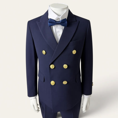 Boys Navy Double-Breasted 5-Piece Suit