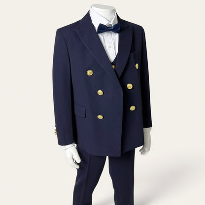 Boys Navy Double-Breasted 5-Piece Suit
