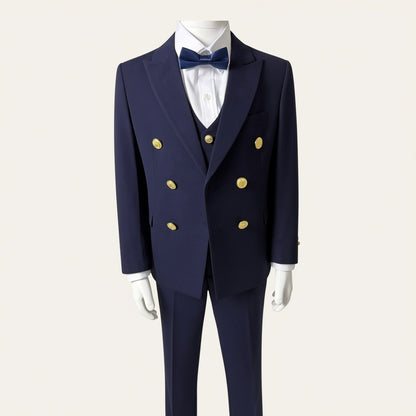 Boys Navy Double-Breasted 5-Piece Suit