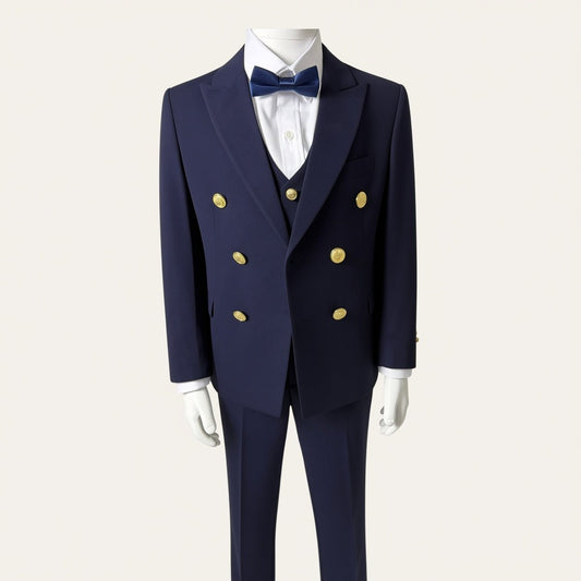 Boys Navy Double-Breasted 5-Piece Suit
