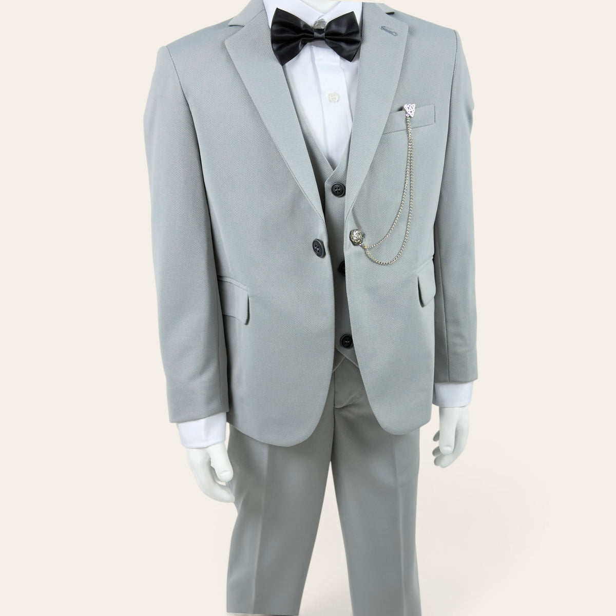 Boys Light Grey 6-Piece Suit