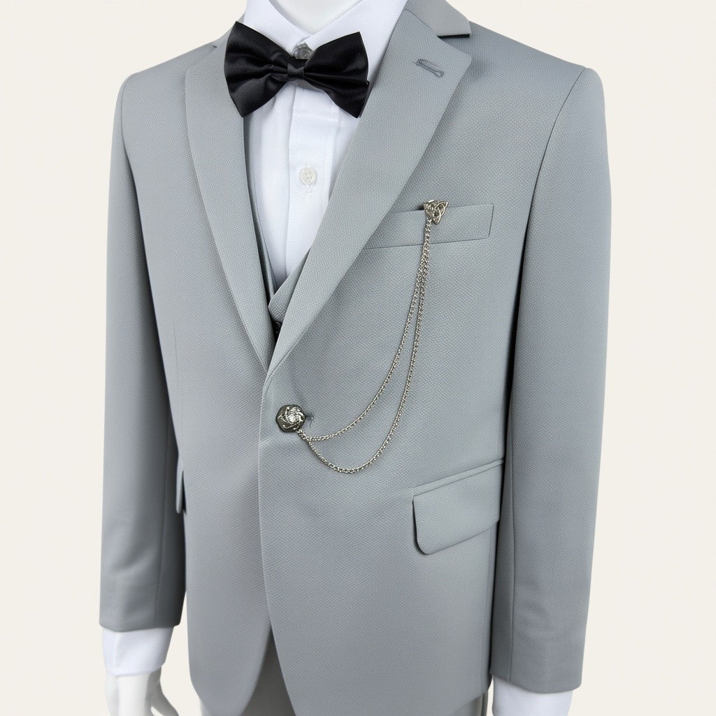 Boys Light Grey 6-Piece Suit