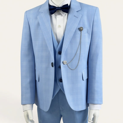 Boys Sky Blue Check 6-Piece Suit