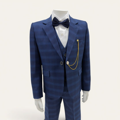 Boys Navy Check 6-Piece Suit