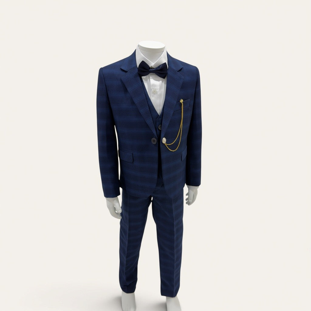 Boys Navy Check 6-Piece Suit