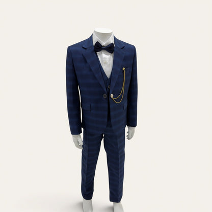 Boys Navy Check 6-Piece Suit