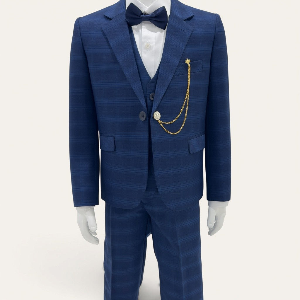 Boys Navy Check 6-Piece Suit