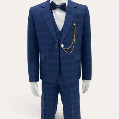 Boys Navy Check 6-Piece Suit