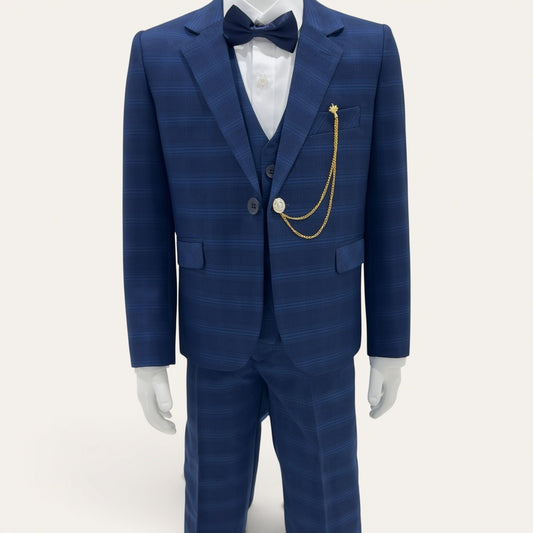 Boys Navy Check 6-Piece Suit