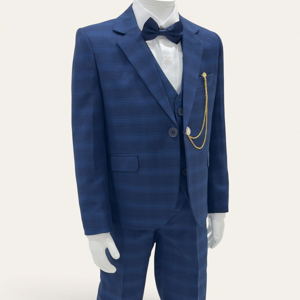 Boys Navy Check 6-Piece Suit