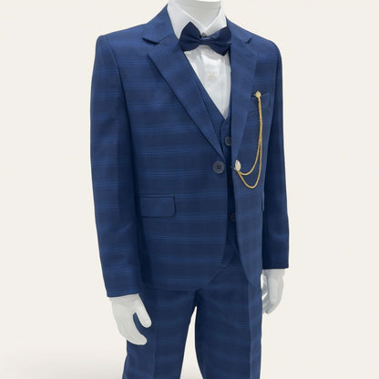 Boys Navy Check 6-Piece Suit
