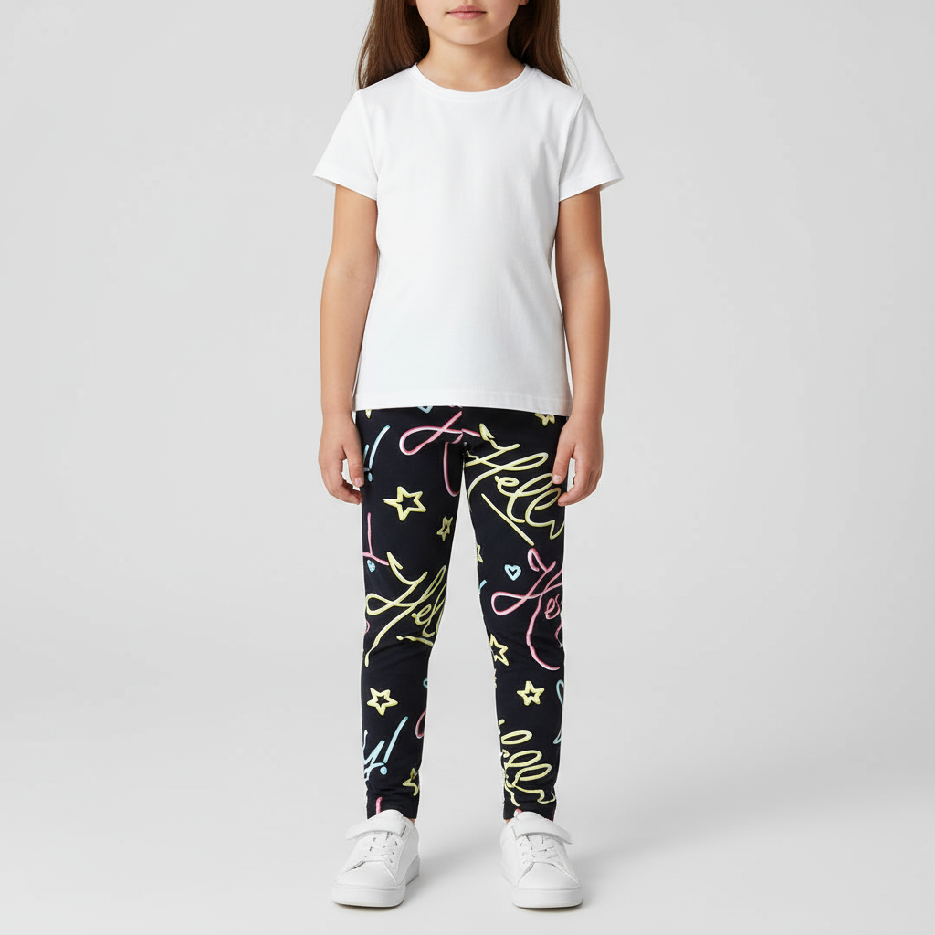 Girl's Print Leggings- Soft Cotton Stretch