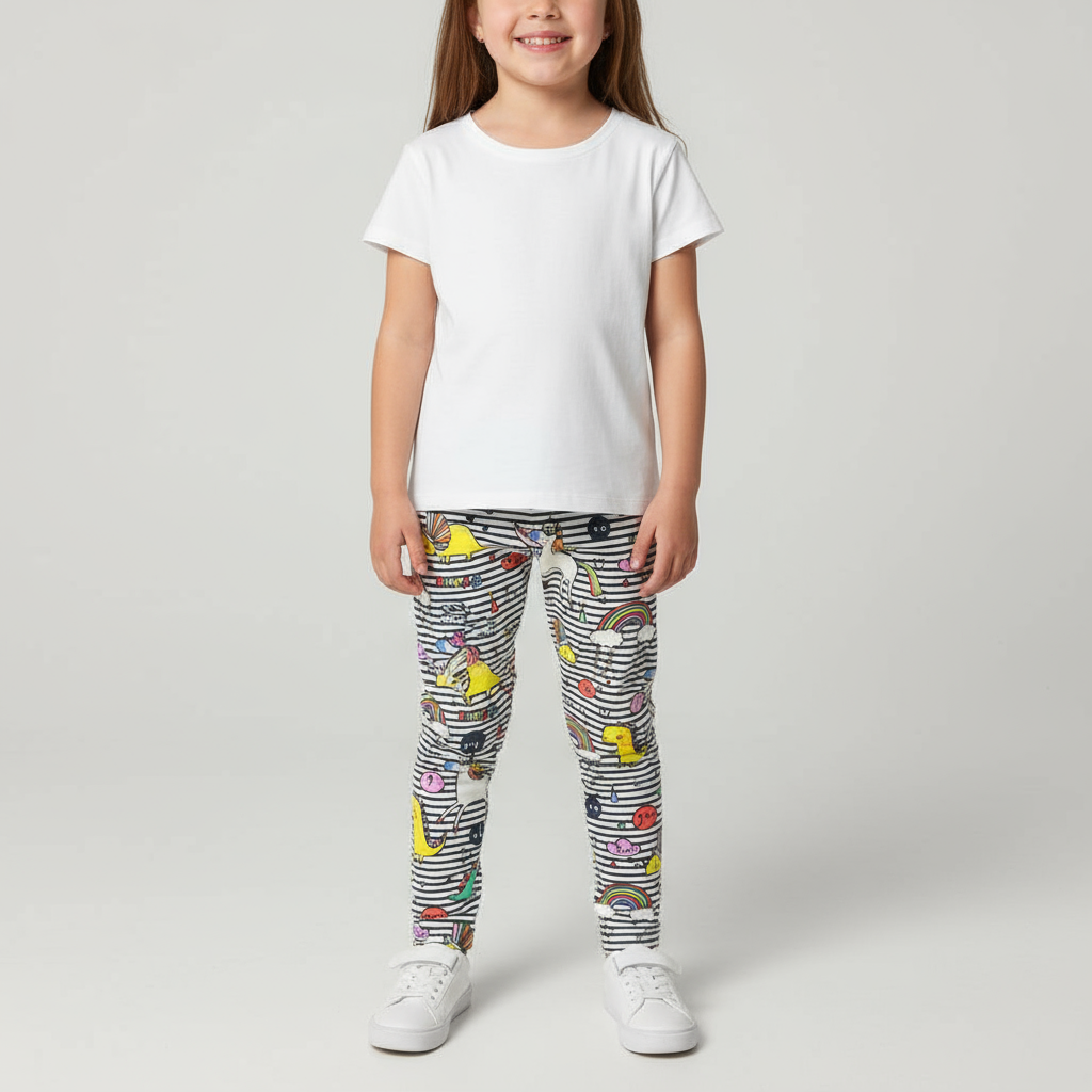 Girl's Print Leggings- Soft Cotton Stretch