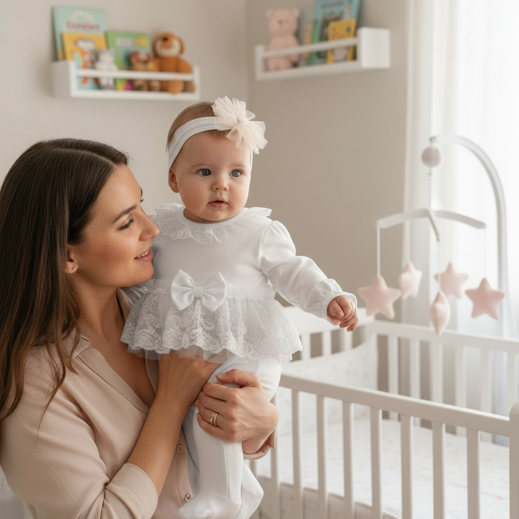 Lace Ruffle Baby Overall Set with Headband
