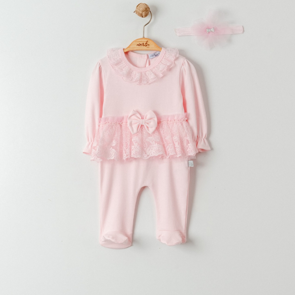 Lace Ruffle Baby Overall Set with Headband
