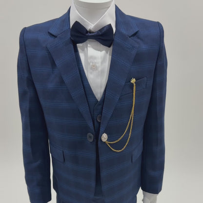 Boys Navy Check 6-Piece Suit