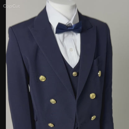 Boys Navy Double-Breasted 5-Piece Suit